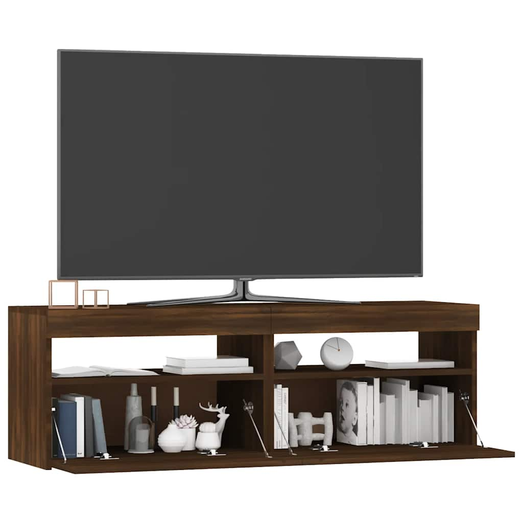 Meuble TV avec lumières LED chêne marron 120x35x40 cm