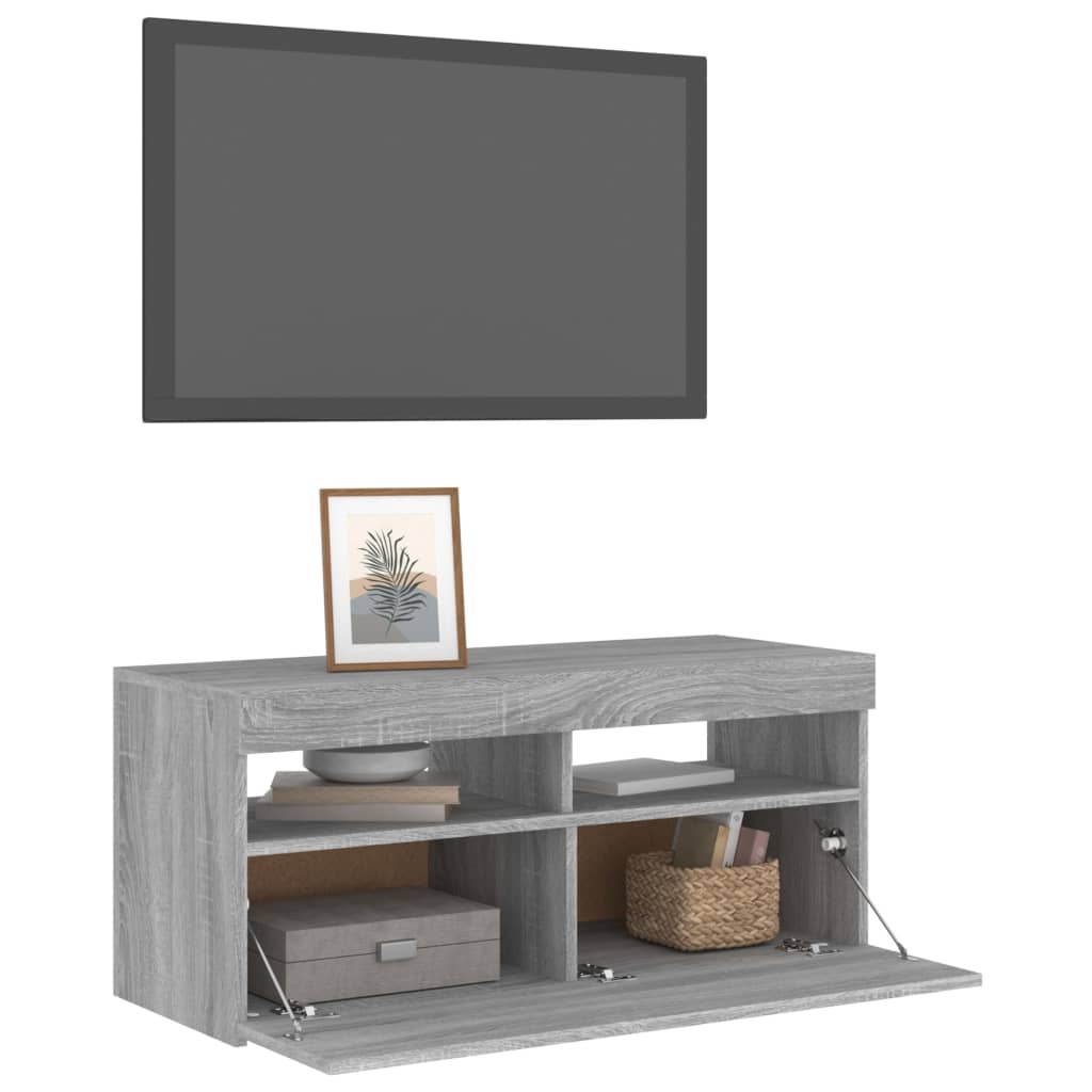 Meuble TV avec lumières LED Sonoma gris 90x35x40 cm