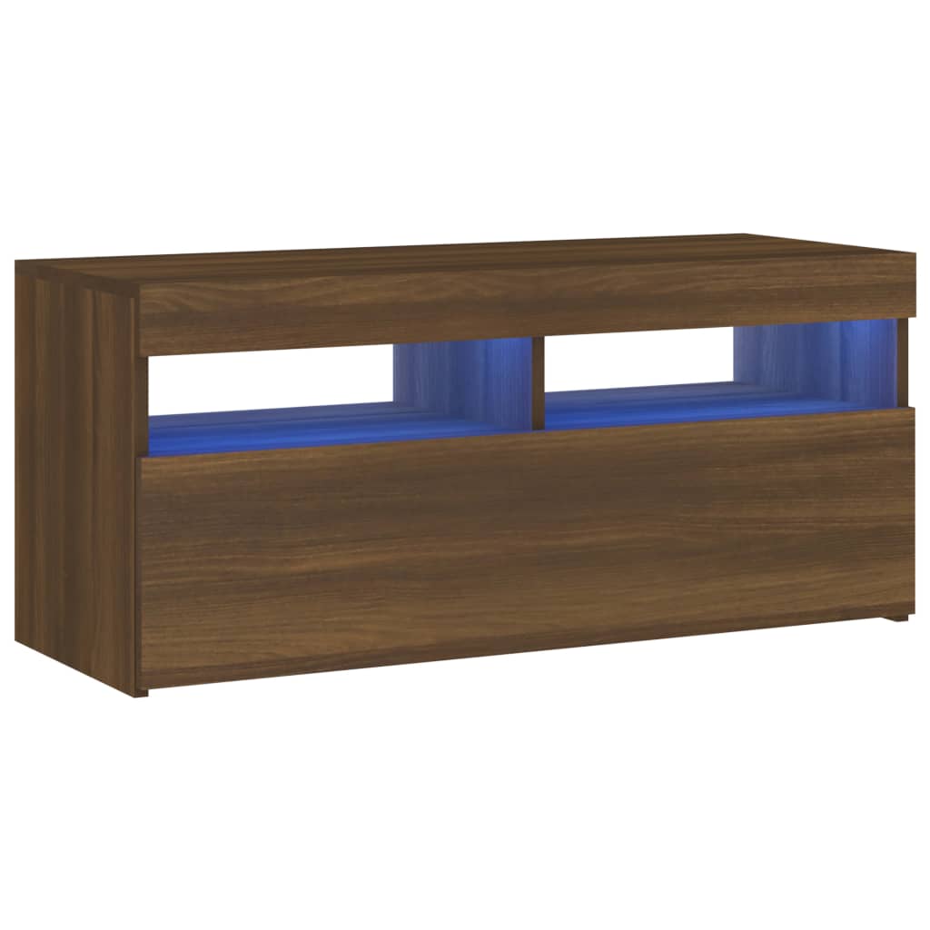 TV cabinet with LED lights Brown oak 90x35x40 cm