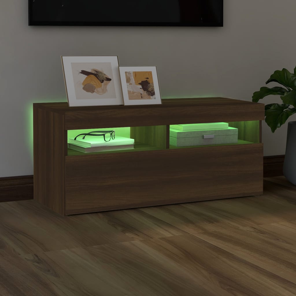 TV cabinet with LED lights Brown oak 90x35x40 cm