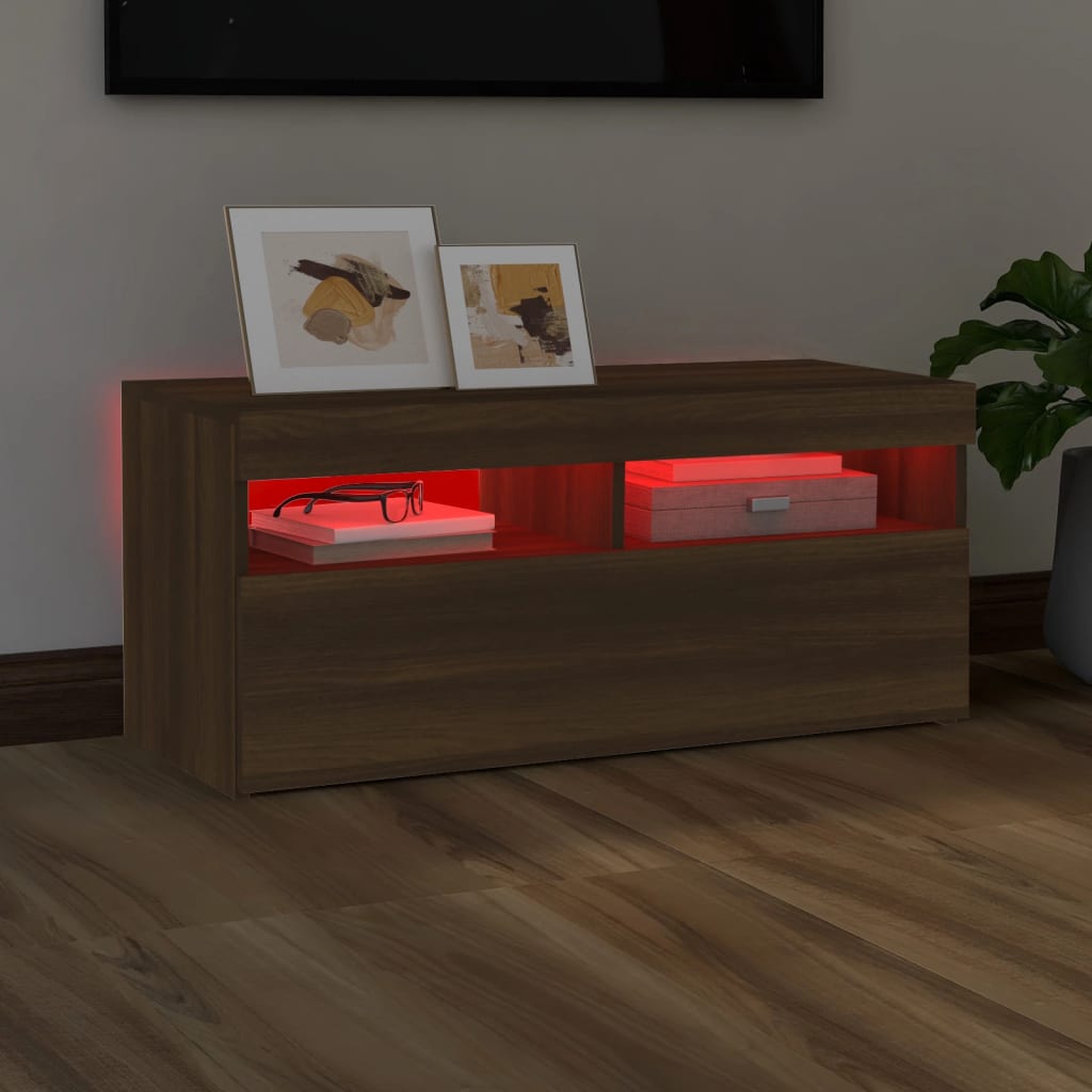 TV cabinet with LED lights Brown oak 90x35x40 cm