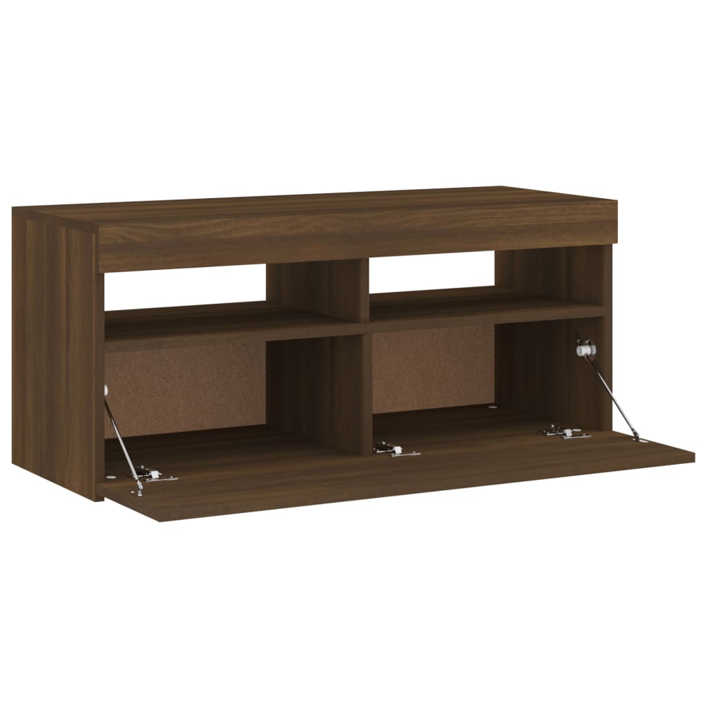 TV cabinet with LED lights Brown oak 90x35x40 cm