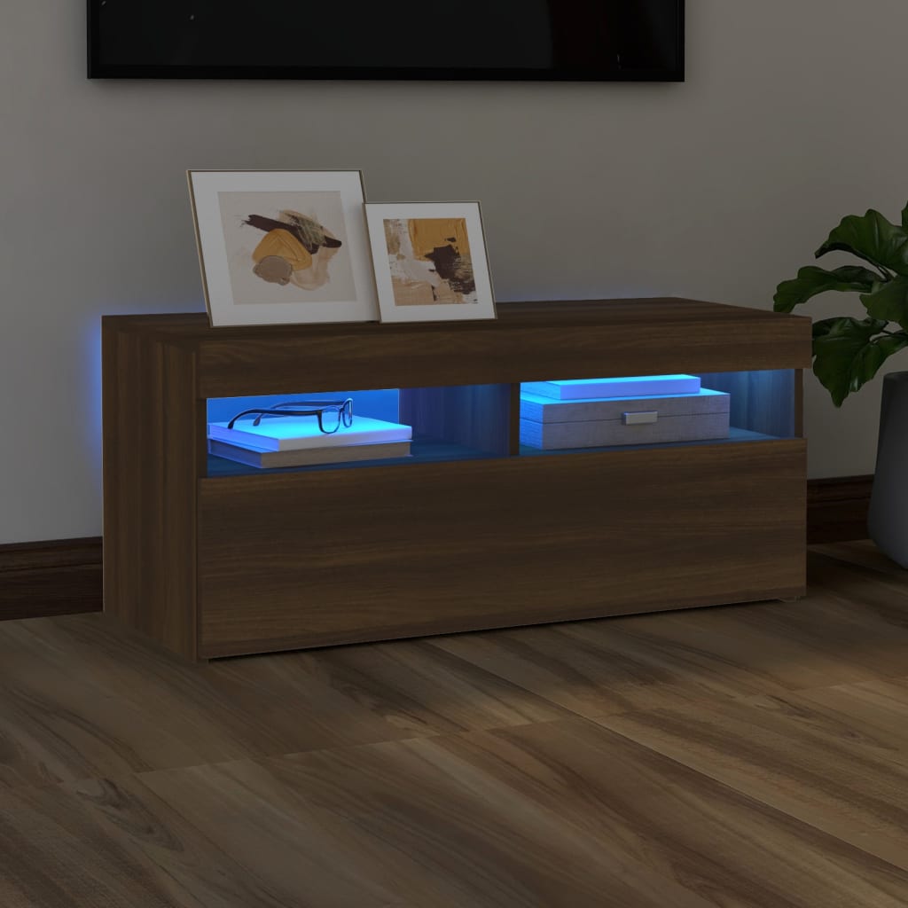 TV cabinet with LED lights Brown oak 90x35x40 cm