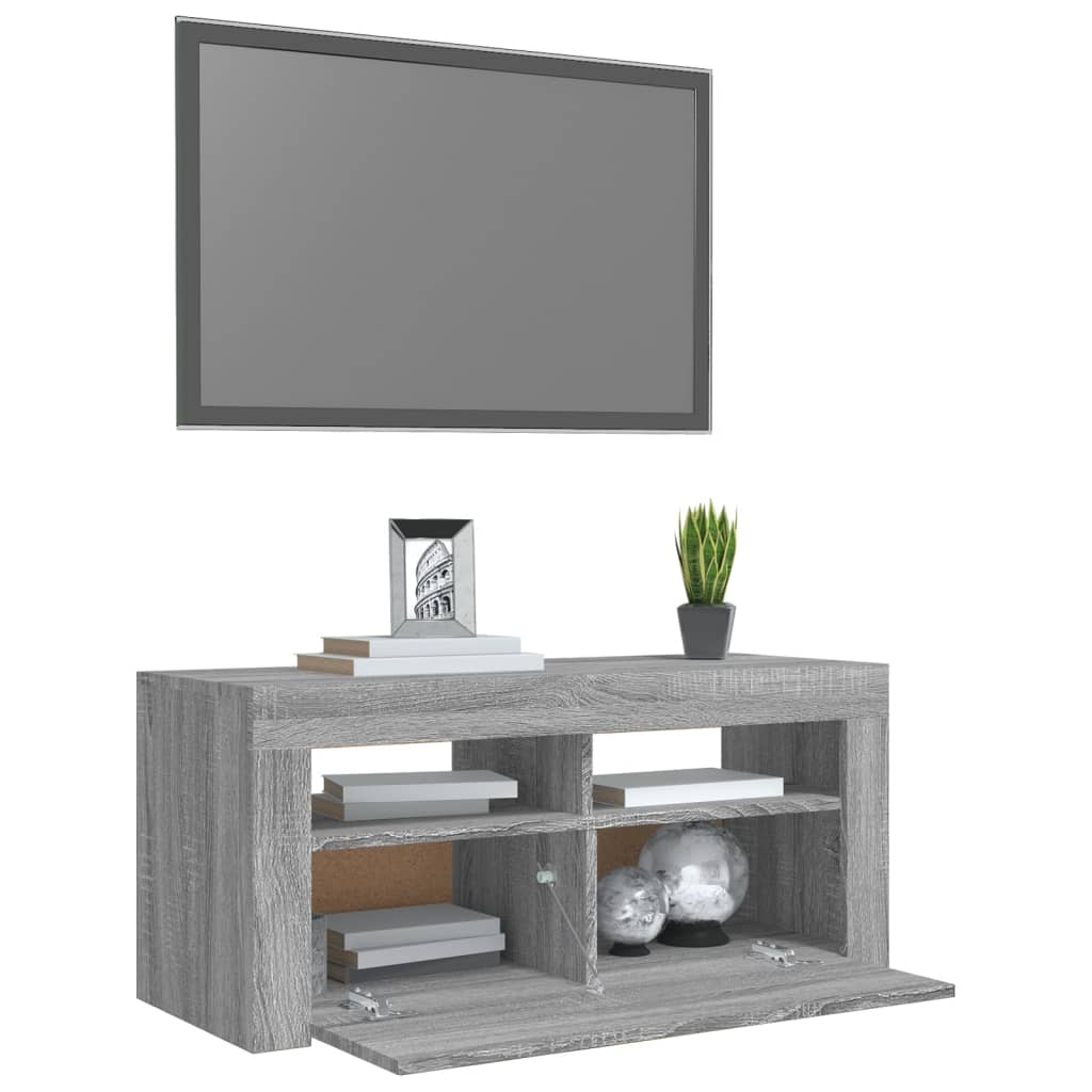 Meuble TV avec lumières LED Sonoma gris 90x35x40 cm