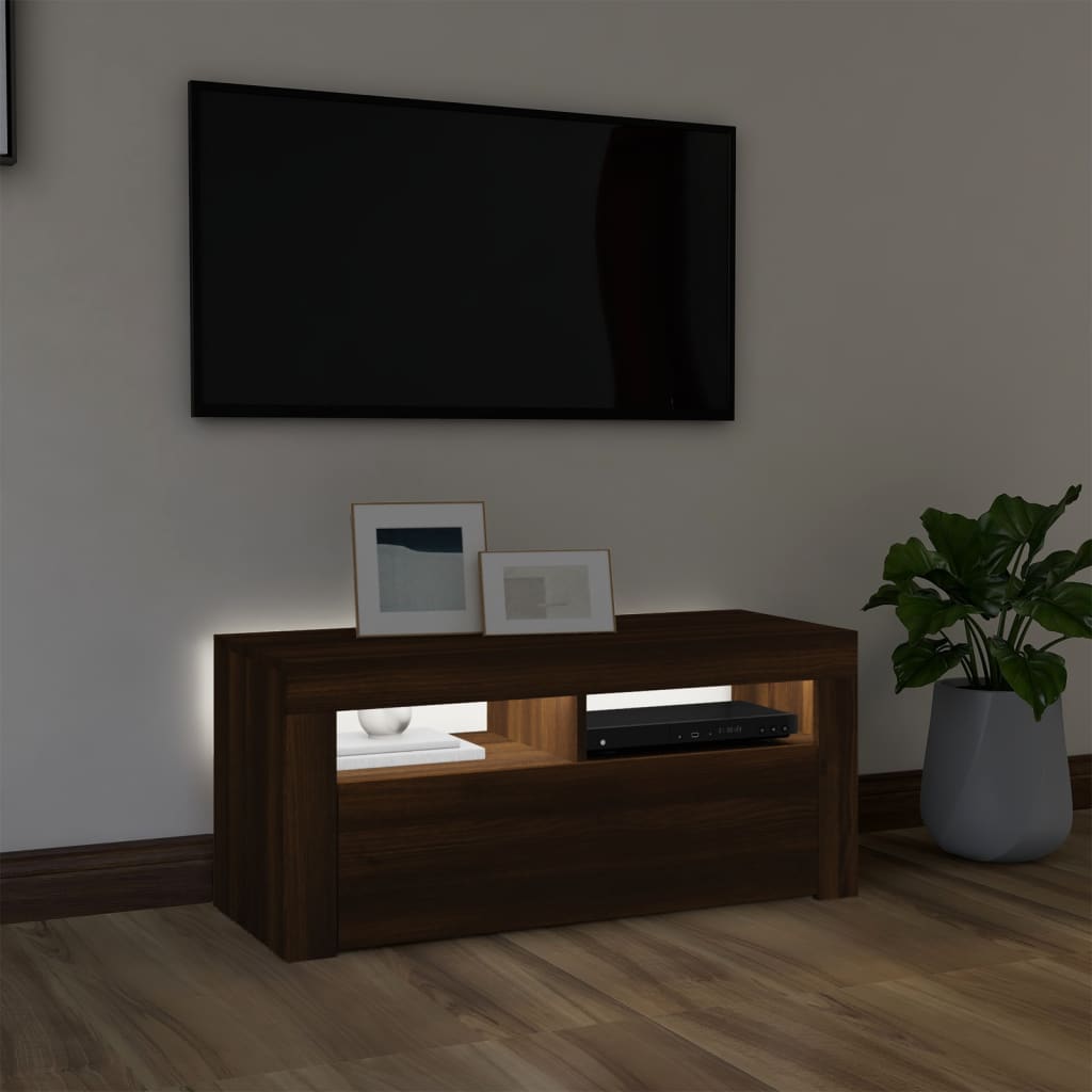 Meuble TV avec lumières LED Chêne marron 90x35x40 cm