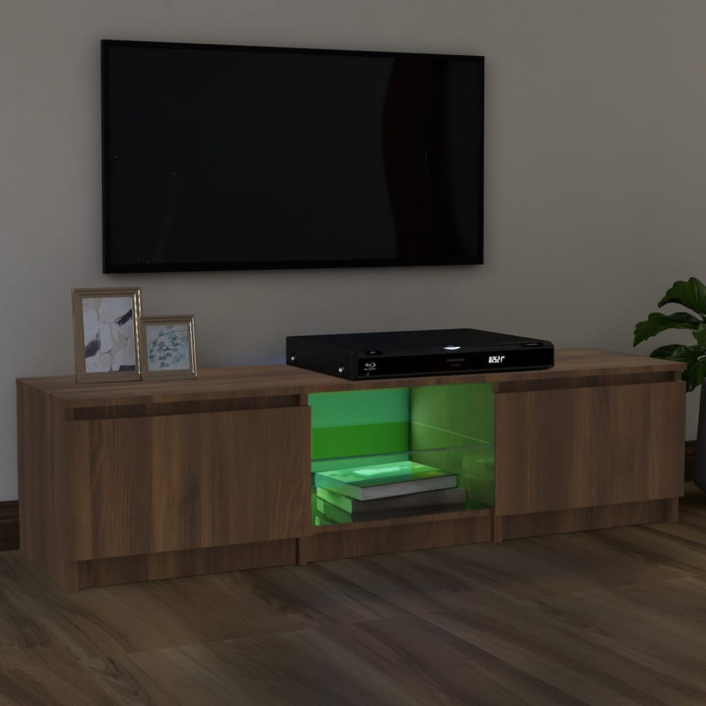 Meuble TV avec lumières LED Chêne marron 140x40x35,5 cm