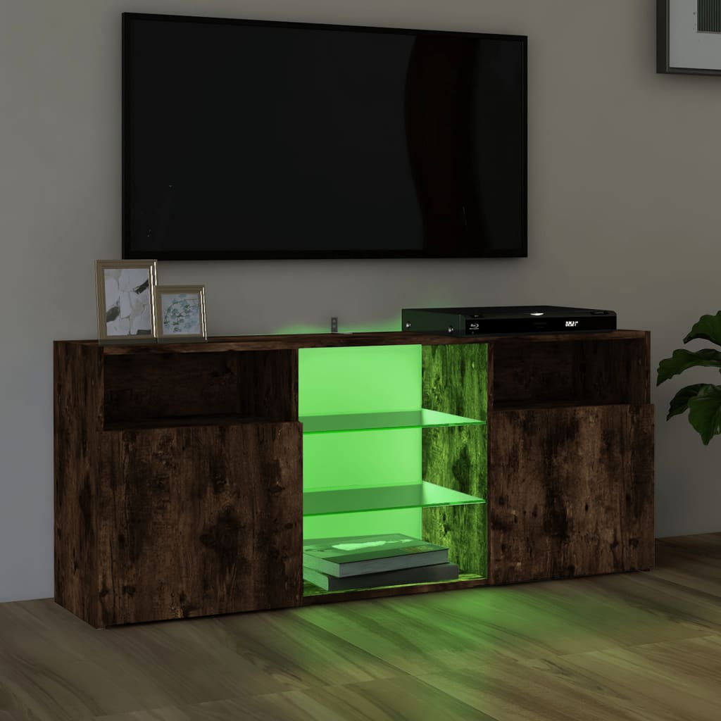 Meuble TV avec lumières LED Chêne fumé 120x30x50 cm