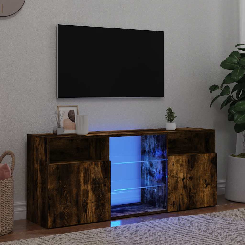 TV cabinet with LED lights Smoked oak 120x30x50 cm