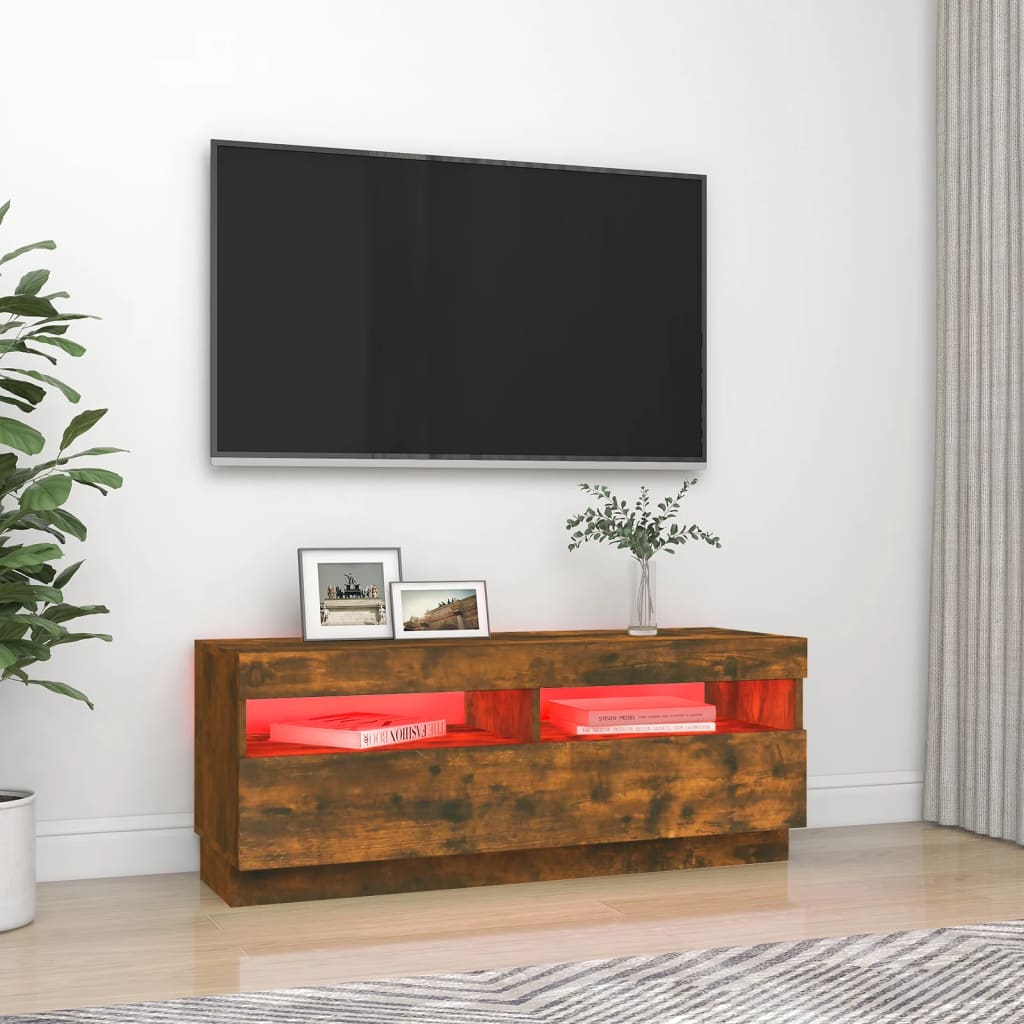 Meuble TV avec lumières LED chêne fumé 100x35x40 cm