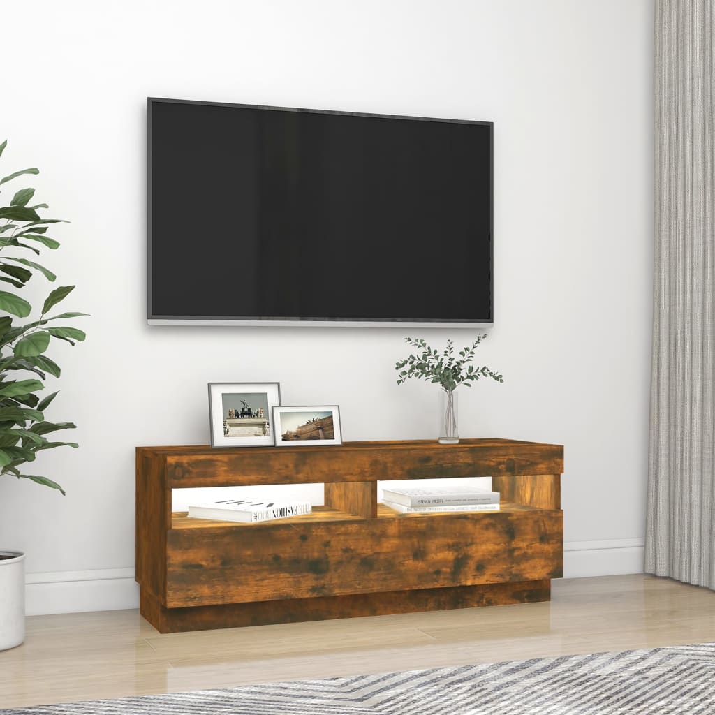 TV cabinet with LED lights smoked oak 100x35x40 cm