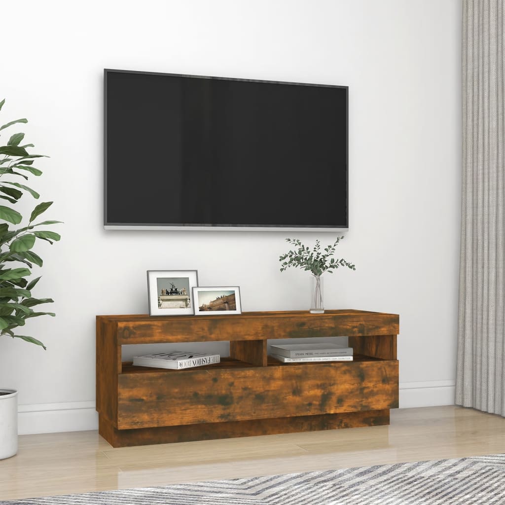 TV cabinet with LED lights smoked oak 100x35x40 cm