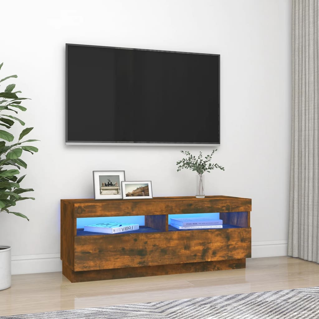 Meuble TV avec lumières LED chêne fumé 100x35x40 cm