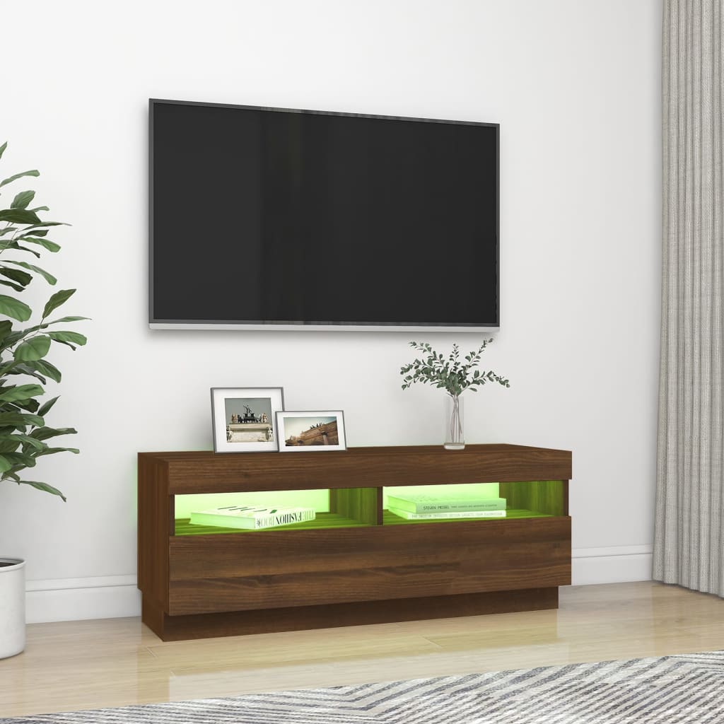 Meuble TV avec lumières LED chêne marron 100x35x40 cm