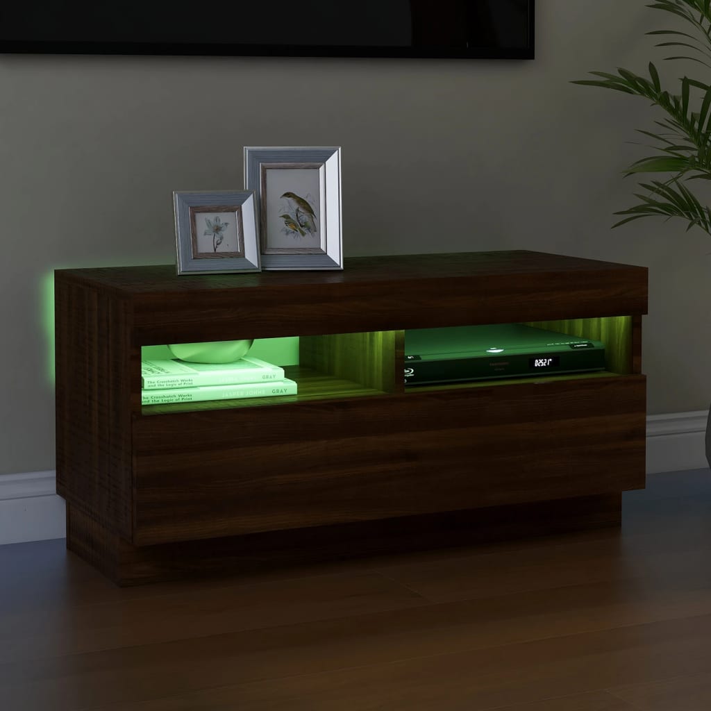 Meuble TV avec lumières LED chêne marron 80x35x40 cm