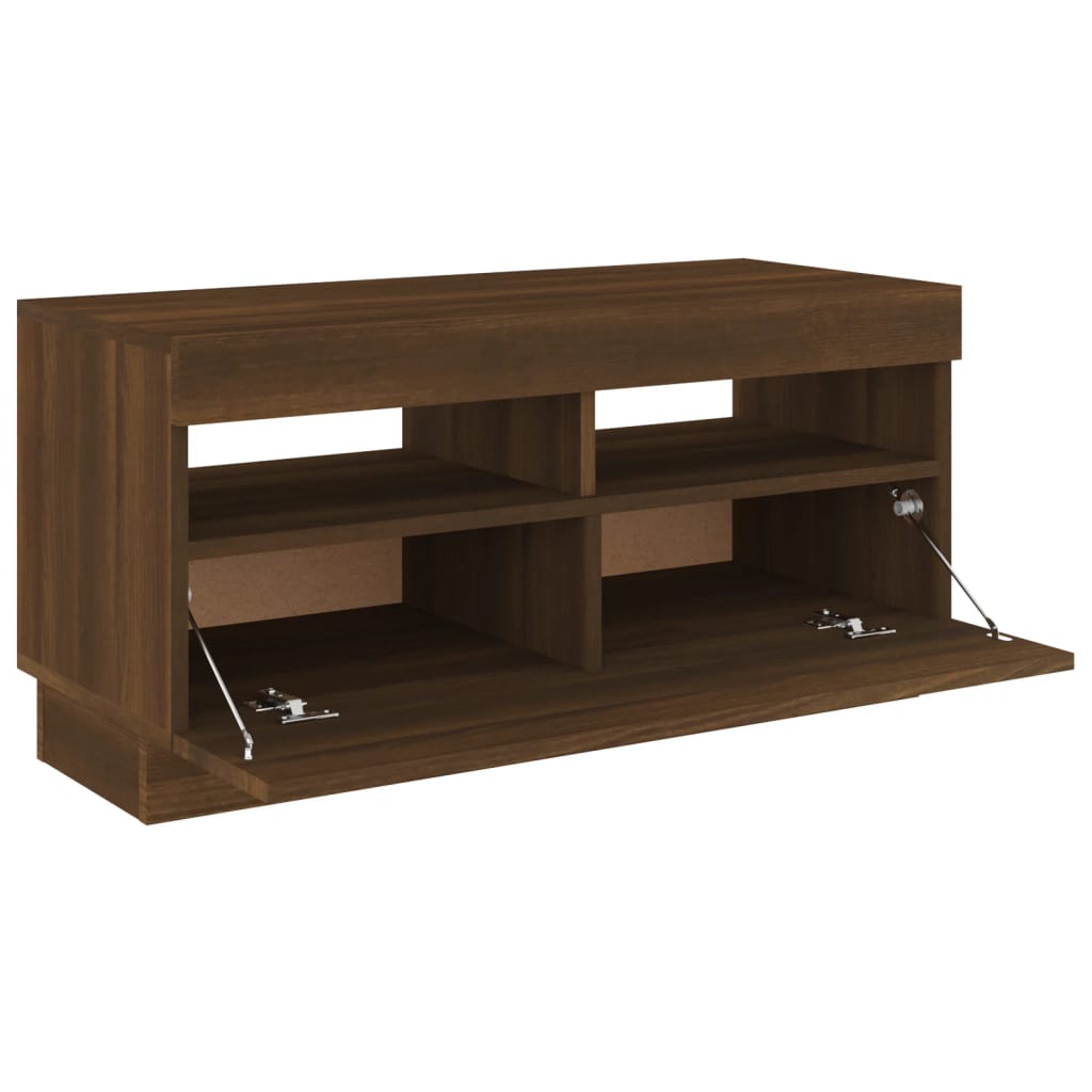 TV cabinet with LED lights brown oak 80x35x40 cm