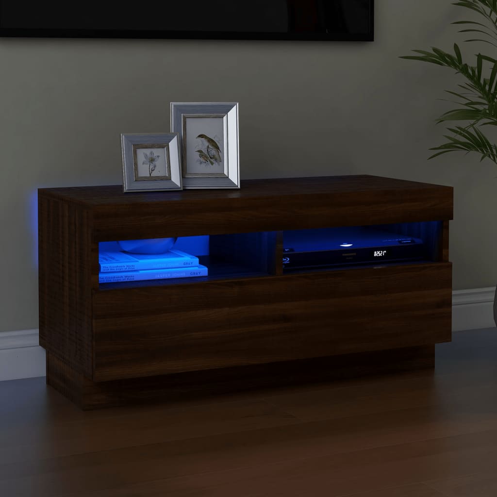 Meuble TV avec lumières LED chêne marron 80x35x40 cm