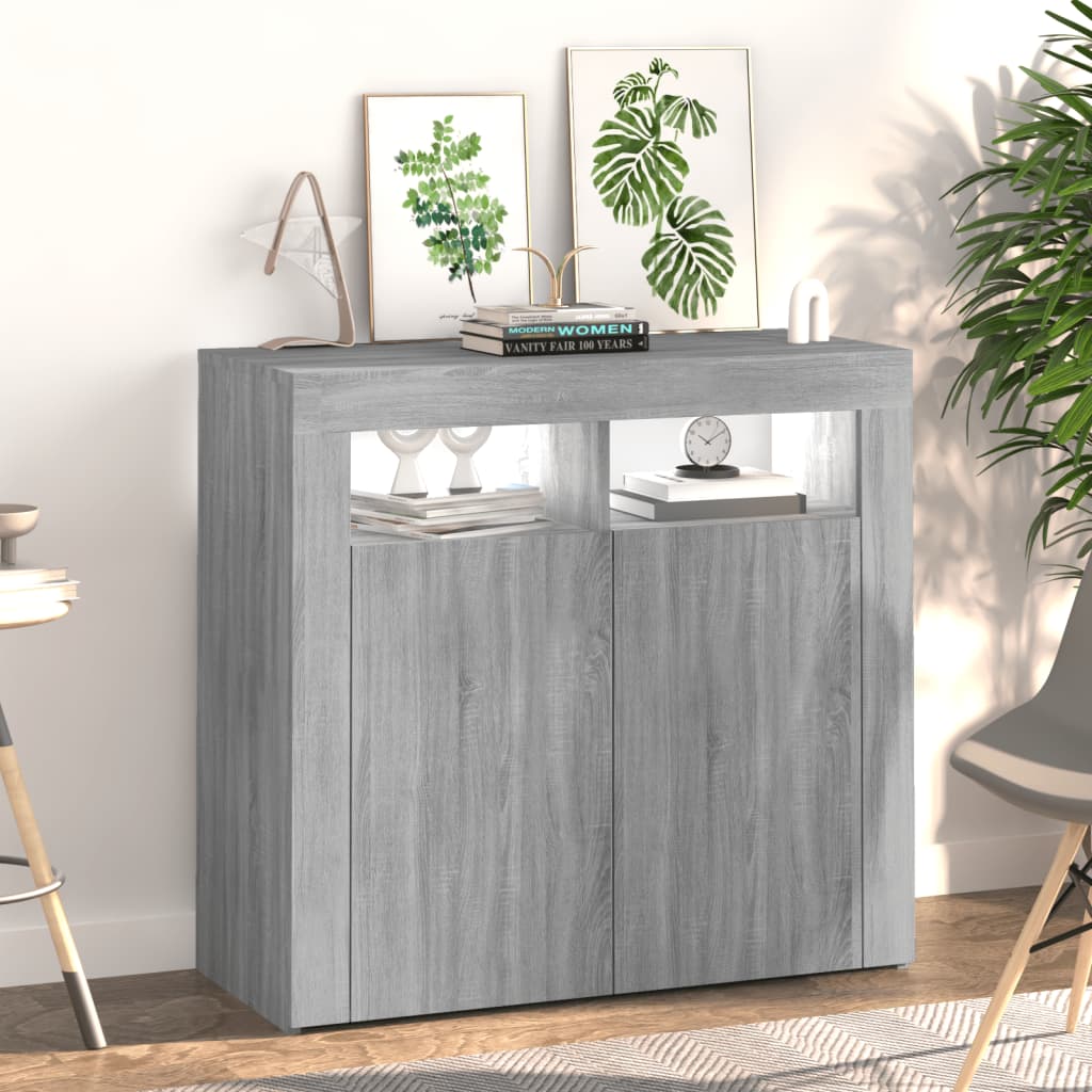 Sideboard mit LED-Leuchten Sonomagrau 80x35x75 cm