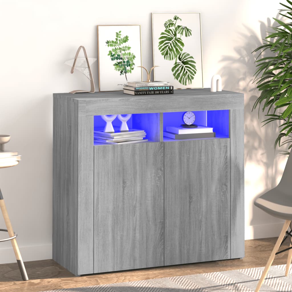 Buffet avec lumières LED sonoma gris 80x35x75 cm