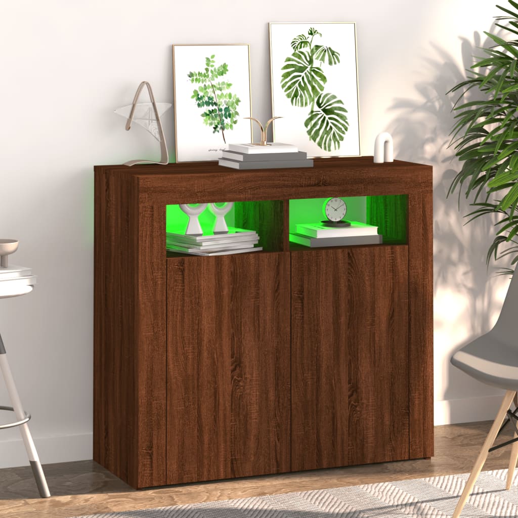 Buffet avec lumières LED chêne marron 80x35x75 cm