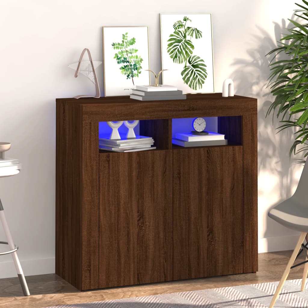 Buffet avec lumières LED chêne marron 80x35x75 cm