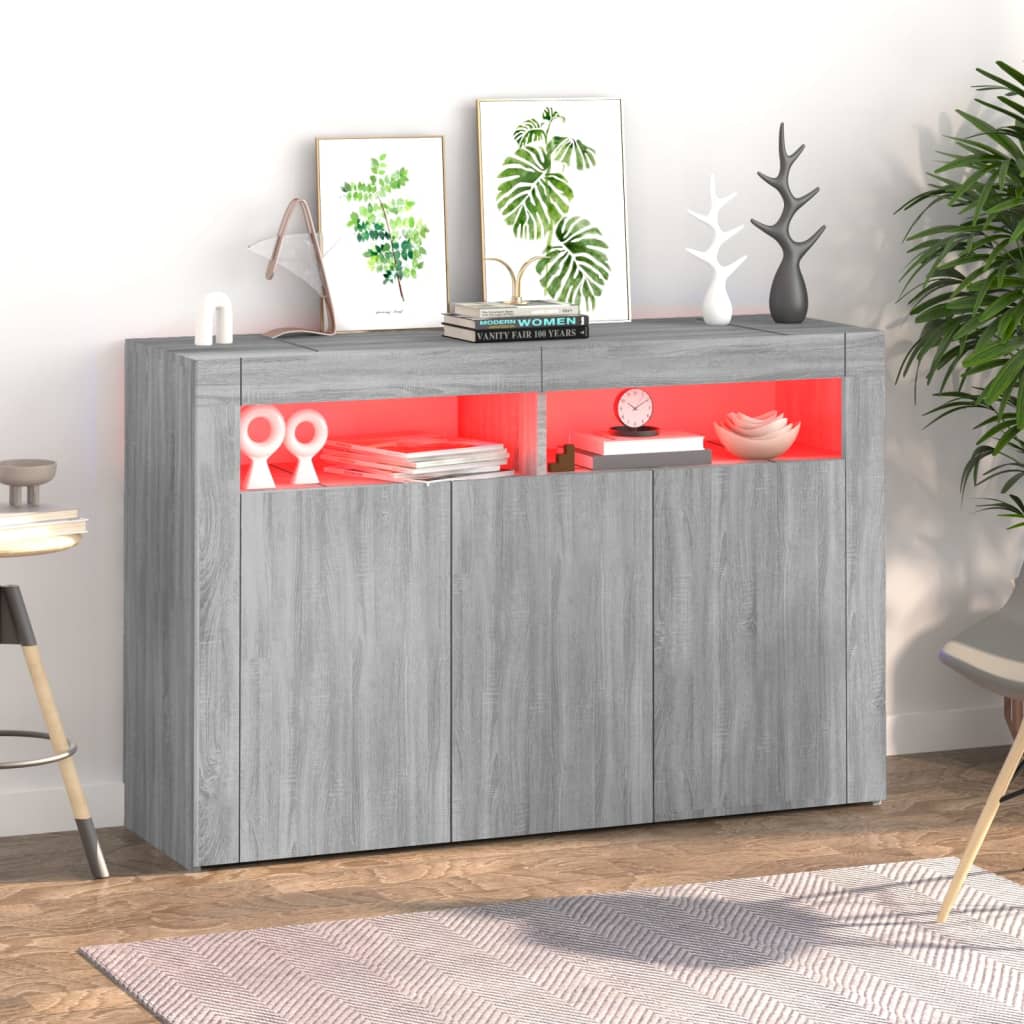 Buffet avec lumières LED sonoma gris 115,5x30x75 cm