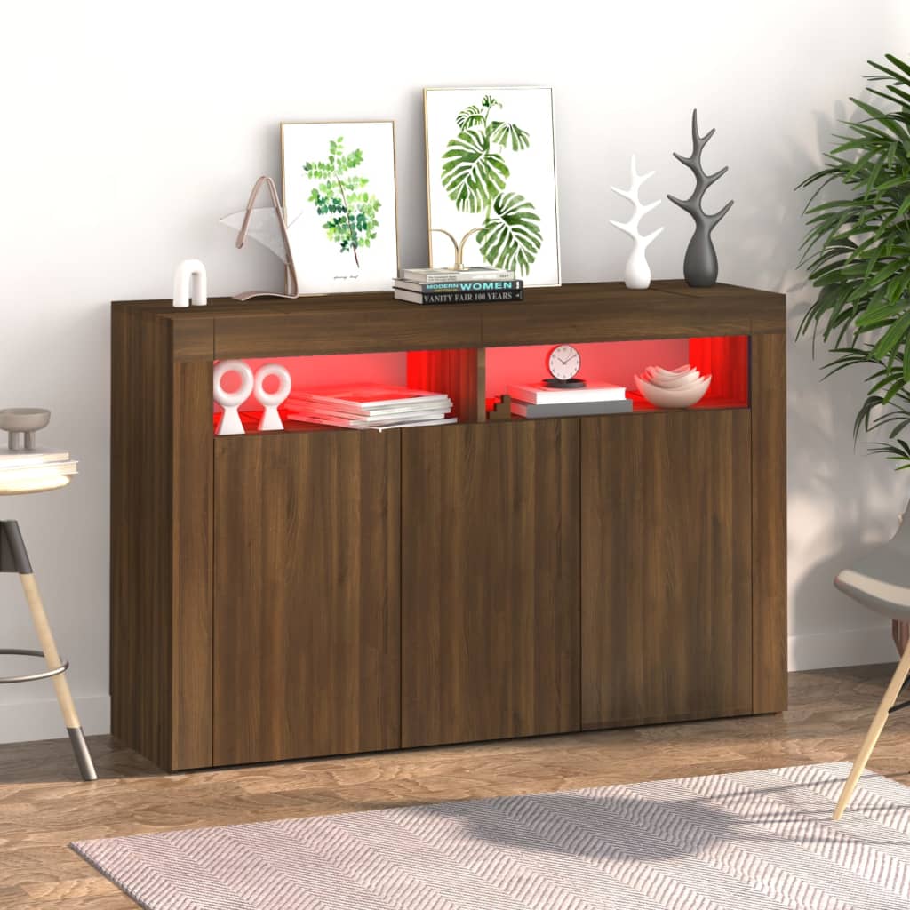 Sideboard mit LED-Leuchten, braune Eiche, 115,5 x 30 x 75 cm