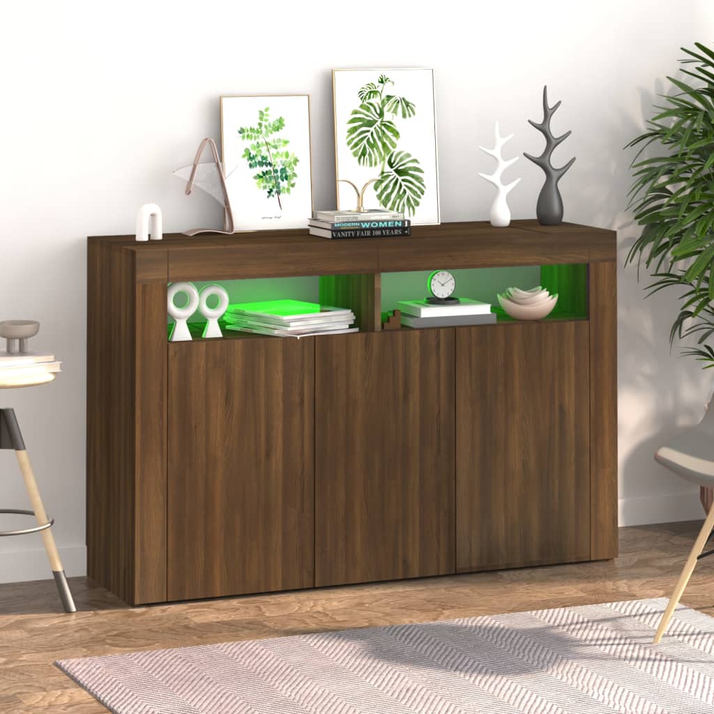 Sideboard mit LED-Leuchten, braune Eiche, 115,5 x 30 x 75 cm