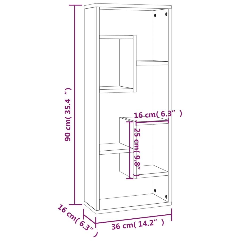 Étagère murale Chêne fumé 36x16x90 cm Bois d'ingénierie