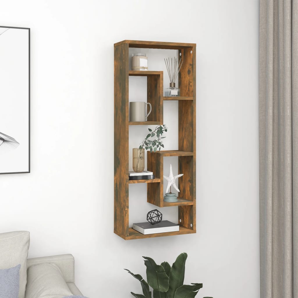 Étagère murale Chêne fumé 36x16x90 cm Bois d'ingénierie