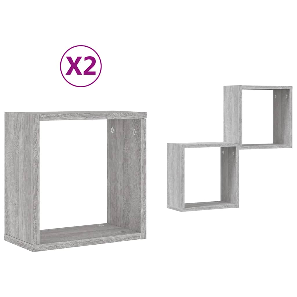 Étagères cube murales 2 pcs sonoma gris 30x15x30 cm