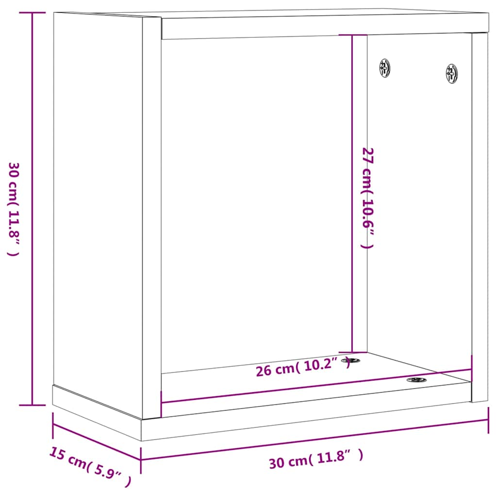 Étagères cube murales 2 pcs sonoma gris 30x15x30 cm