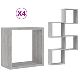 Étagères cube murales 4 pcs sonoma gris 30x15x30 cm