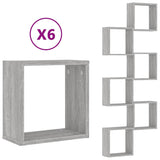 Étagères cube murales 6 pcs sonoma gris 30x15x30 cm