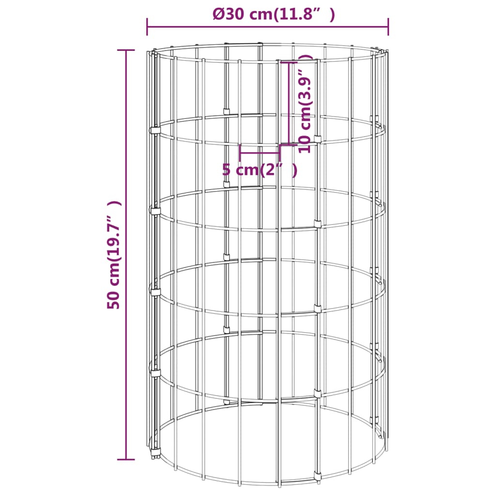 Poteau à gabion circulaire Acier galvanisé Ø30x50 cm