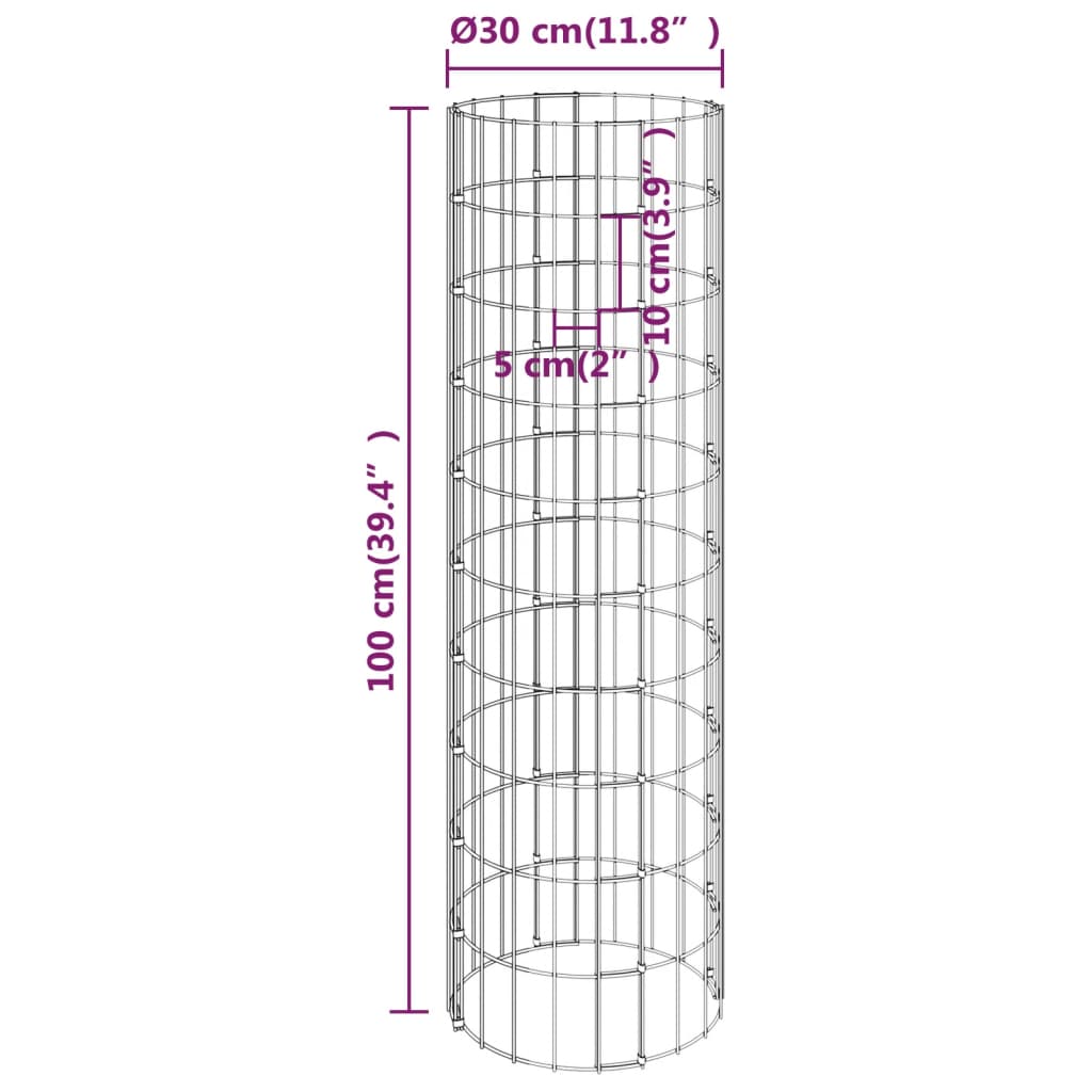 Poteau à gabion circulaire Acier galvanisé Ø30x100 cm