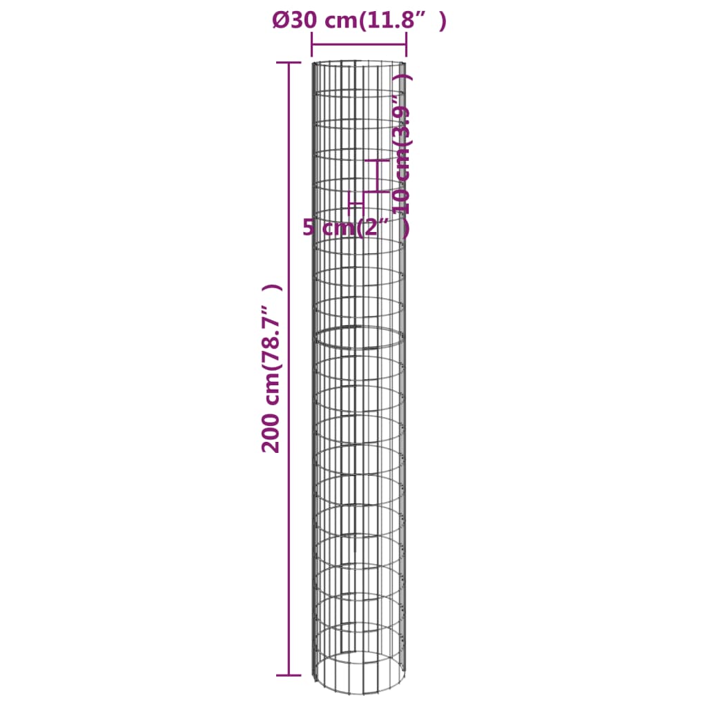 Poteau à gabion circulaire Acier galvanisé Ø30x200 cm