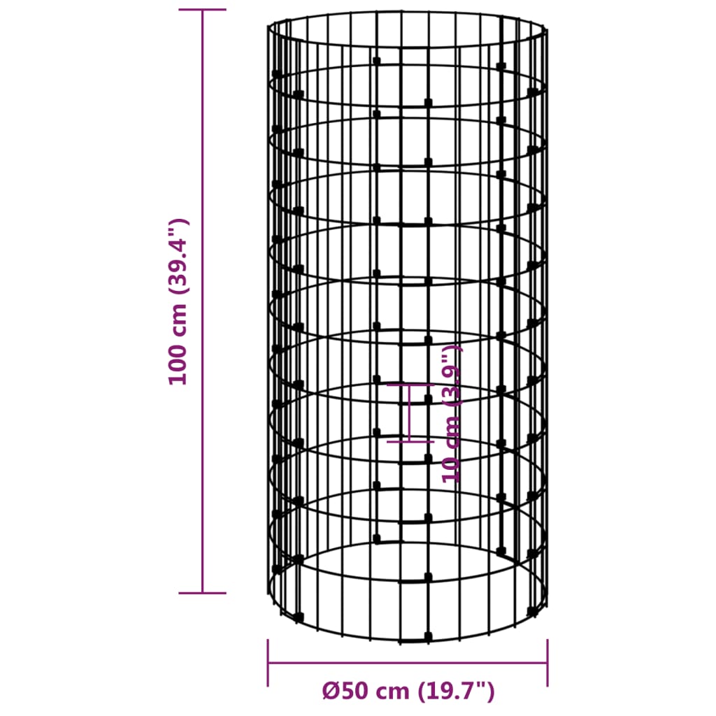 Poteau à gabion circulaire Acier galvanisé Ø50x100 cm