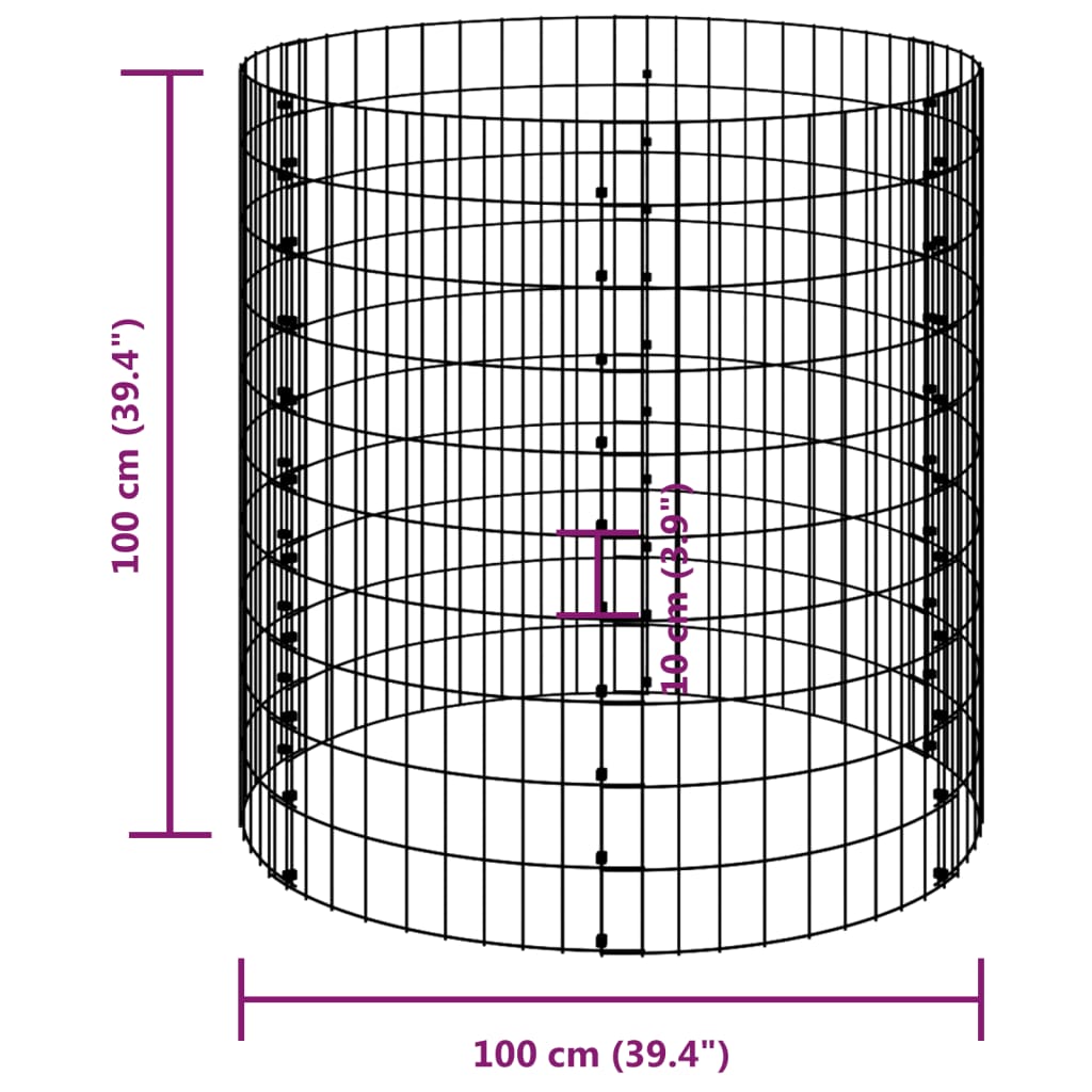 Poteau à gabion circulaire Acier galvanisé Ø100x100 cm