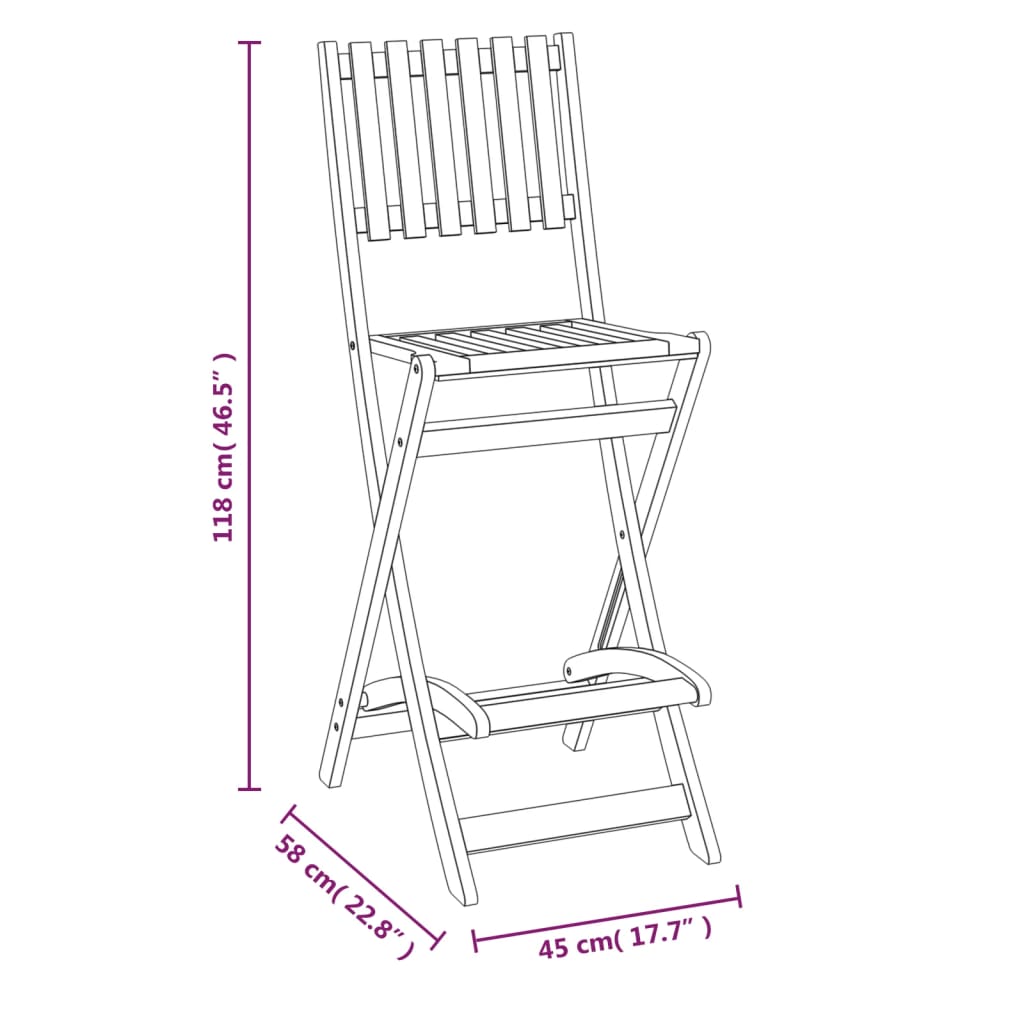 Tabourets de bar d'extérieur pliants lot de 2 Bois d'acacia