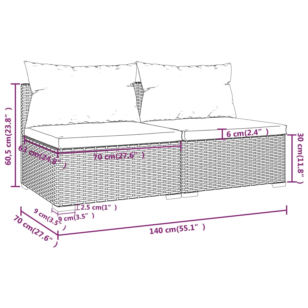 Salon de jardin 2 pcs avec coussins Résine tressée Gris