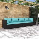 Salon de jardin 4 pcs avec coussins Résine tressée Noir