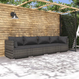 Salon de jardin 4 pcs avec coussins résine tressée gris