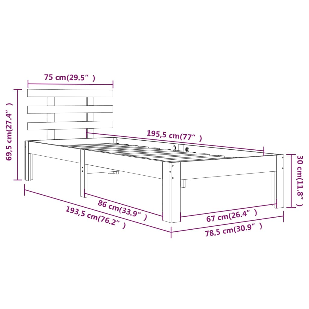 Bettgestell ohne Matratze weiß 75x190 cm