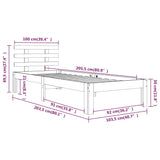 Cadre de lit sans matelas blanc bois massif 100x200 cm