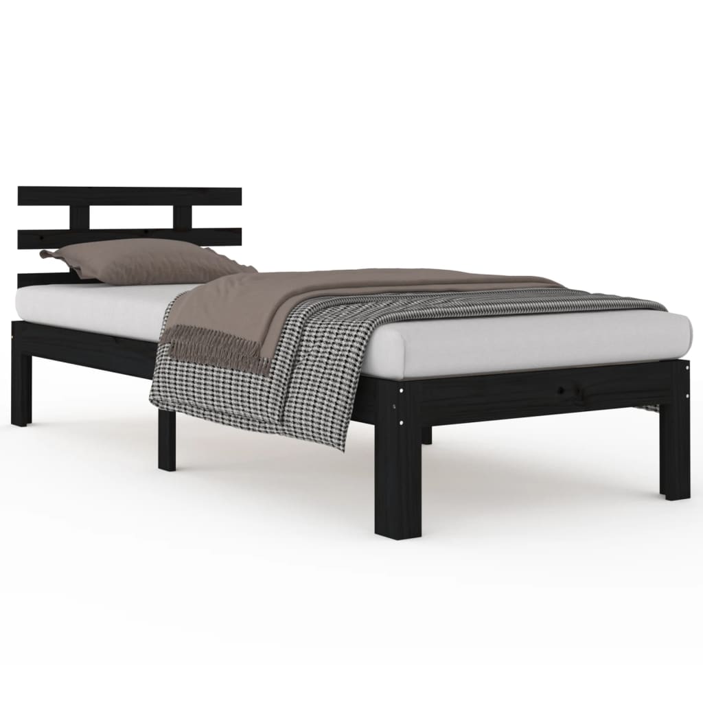 Bed frame without mattress black solid wood 100x200 cm