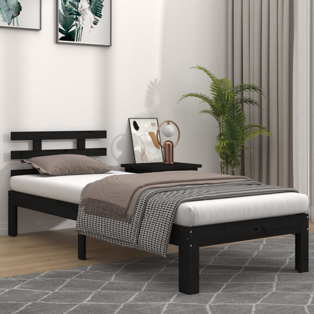 Bed frame without mattress black solid wood 100x200 cm