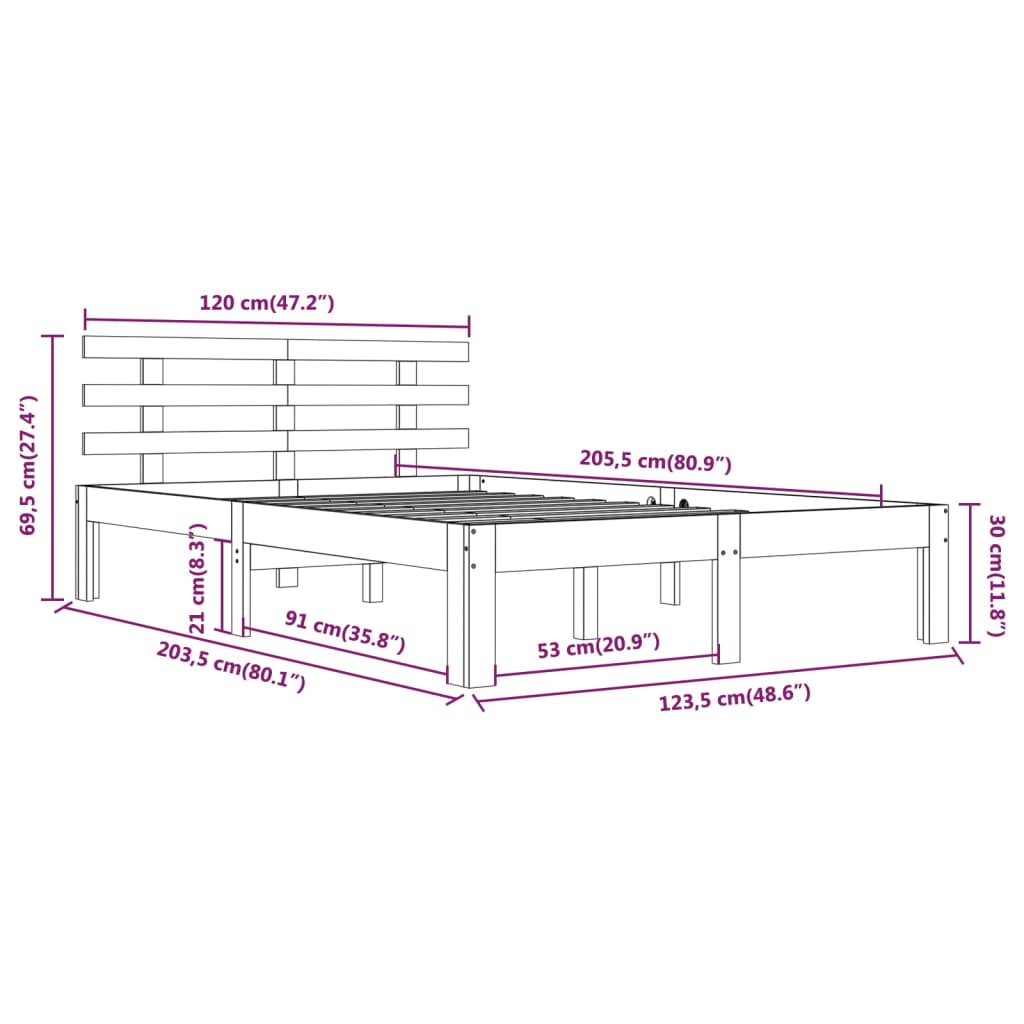 Cadre de lit sans matelas bois massif 120x200 cm