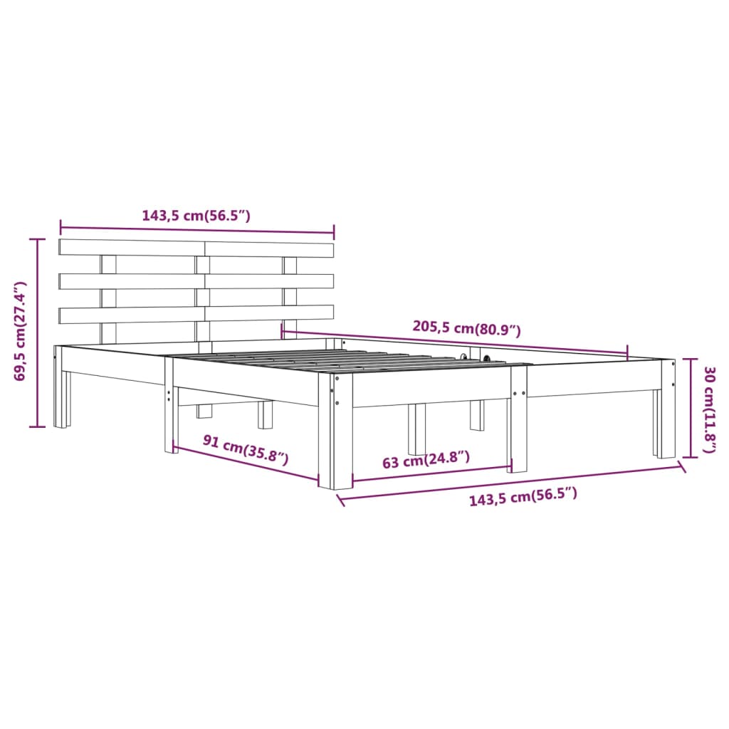 Solid wood bed frame without mattress 140x200 cm