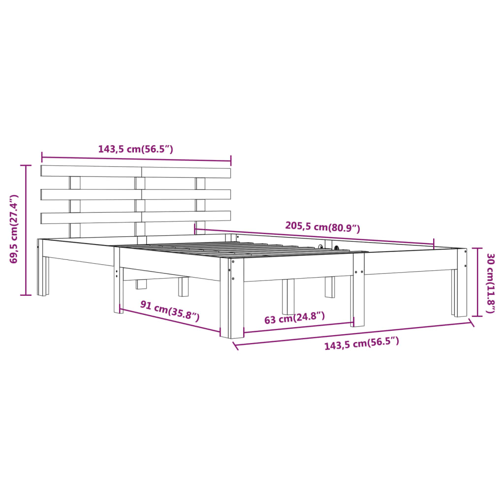 Cadre de lit sans matelas blanc bois massif 140x200 cm