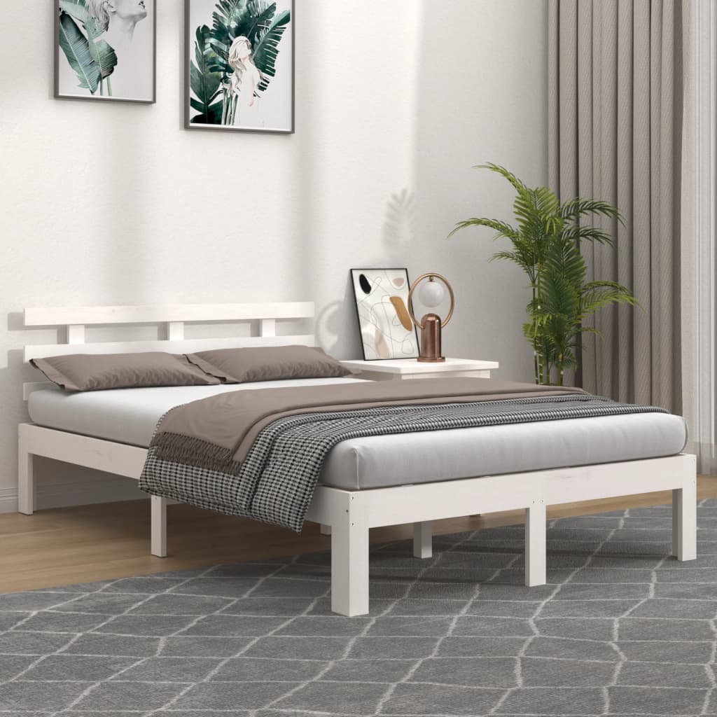 Cadre de lit sans matelas blanc bois massif 140x200 cm